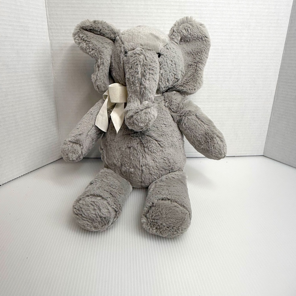 Pottery Barn Kids Plush Grey Elephant‎ 18" Large Stuffed Animal with White Bow